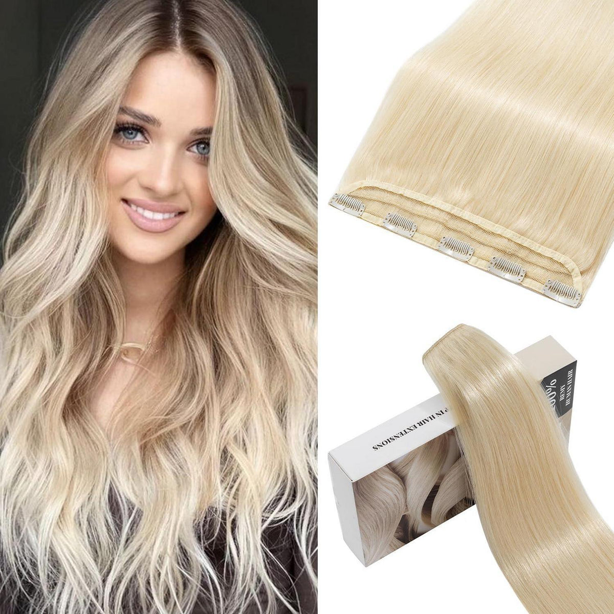 Echthaar Clip-In Extensions Platinum Blonde 50cm