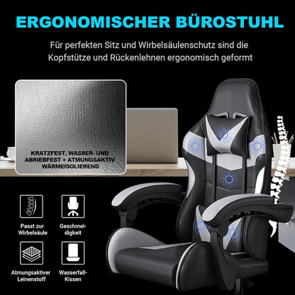 Gaming-Stuhl 180KG mit Kratzschutz & Lendenwirbelstütze