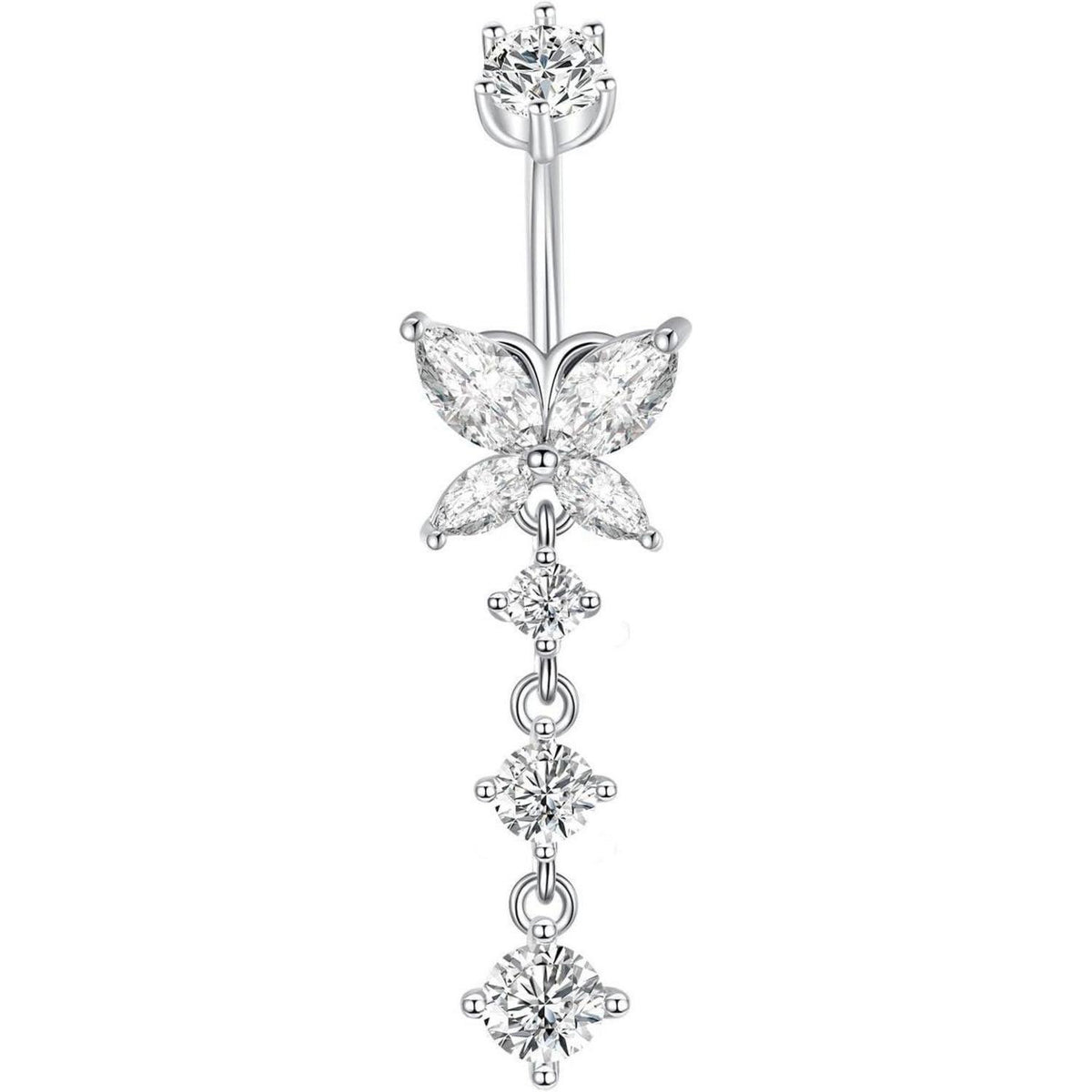 925 Sterling Silber Bauchnabelpiercing 10mm Zirkonia 14G