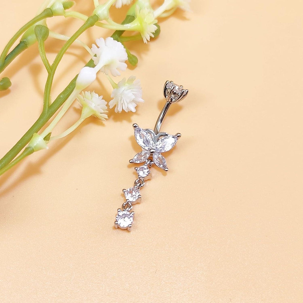 925 Sterling Silber Bauchnabelpiercing 10mm Zirkonia 14G