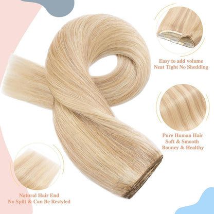 Echthaar Clip-In Extension Aschblond/Weißblond 55cm