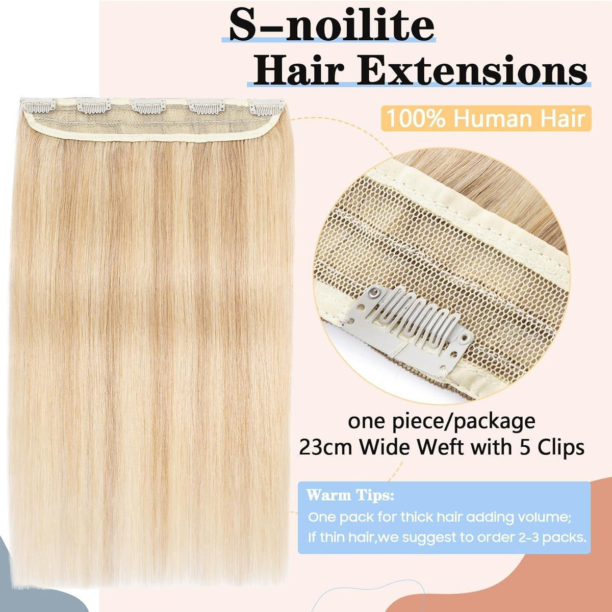 Echthaar Clip-In Extension Aschblond/Weißblond 50cm