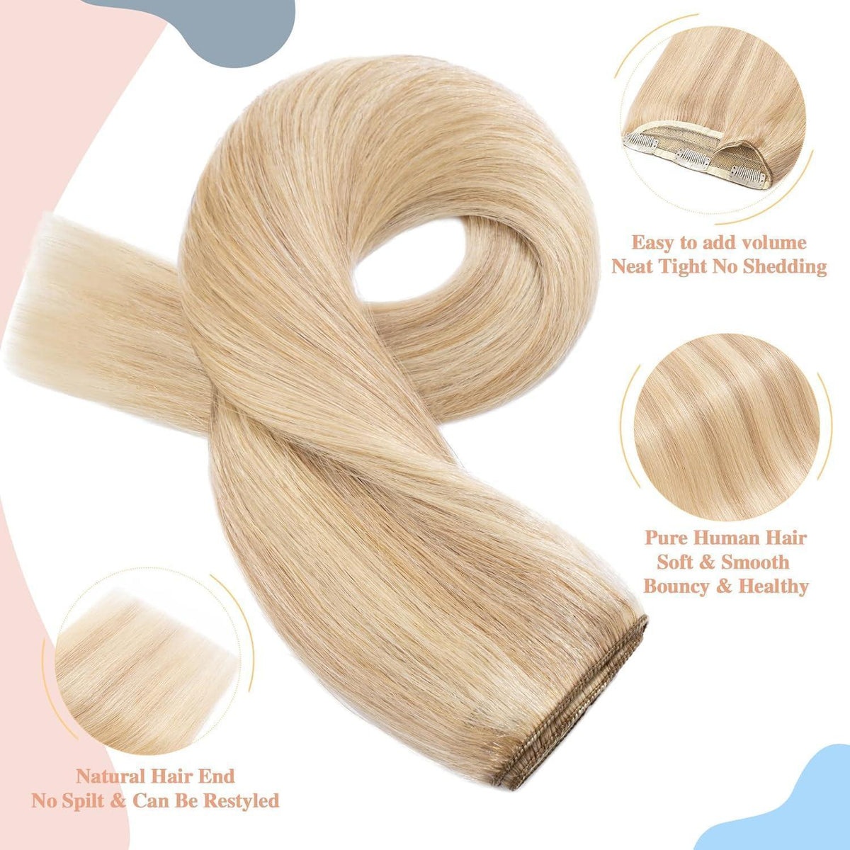 Echthaar Clip-In Extension Aschblond/Weißblond 50cm