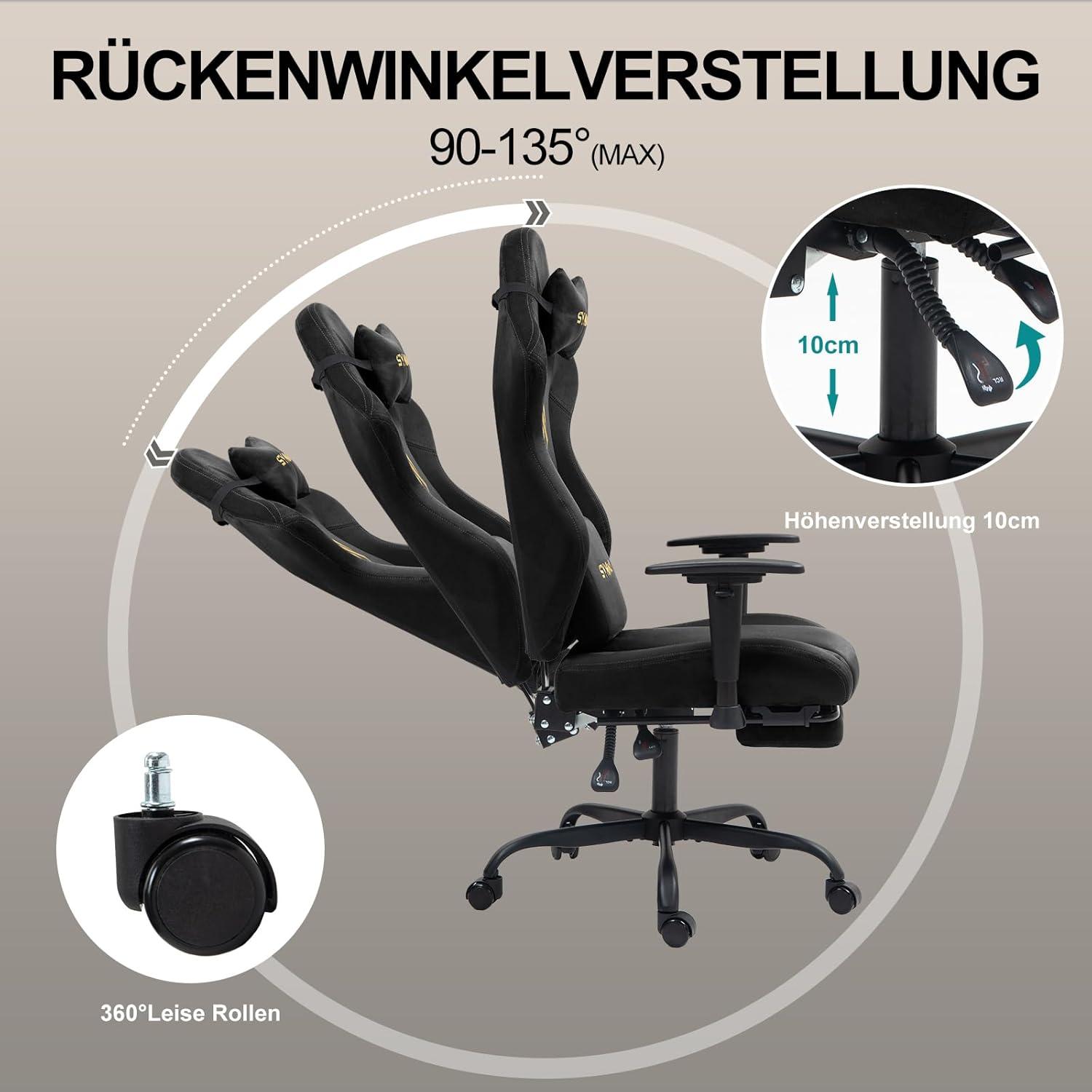 Ergonomischer Gaming Stuhl mit Wildlederimitat und Sofaähnlichem Komfort