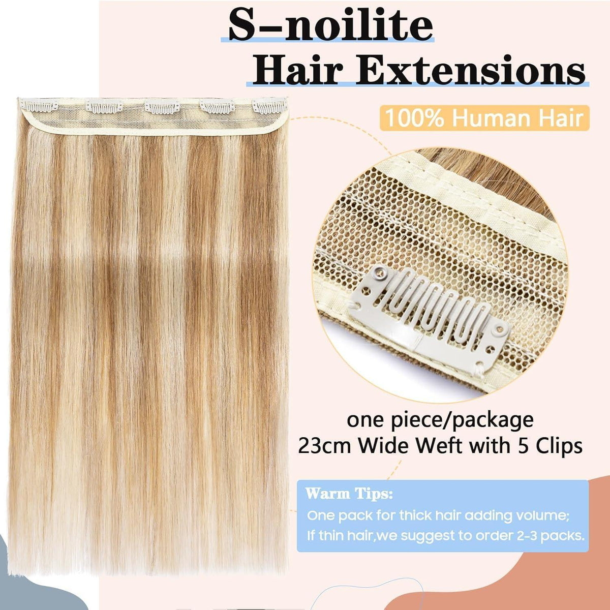 Echthaar Clip-In Extension Blondbraun/Weißblond 50cm