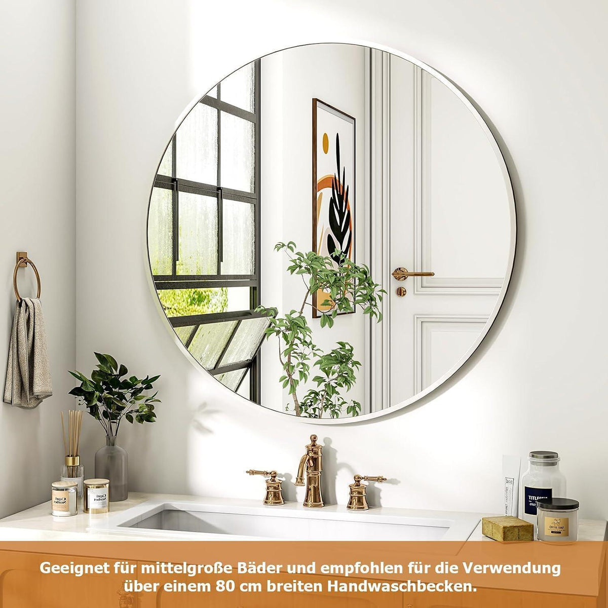 Runder Wandspiegel 80cm Metallrahmen Silber – Modern & Elegant