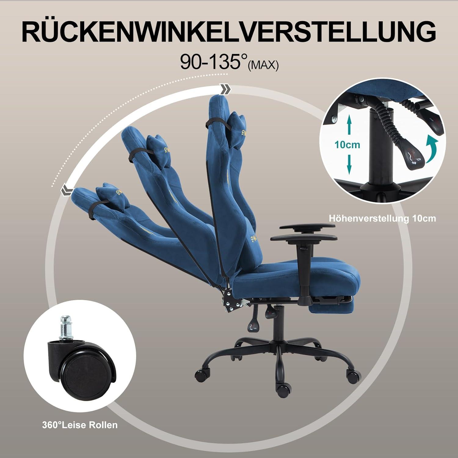 Symino Gaming Stuhl Racing Chair Wildlederimitat PC-Stuhl Ergonomisch Verstellbar Drehbar mit Fußstütze