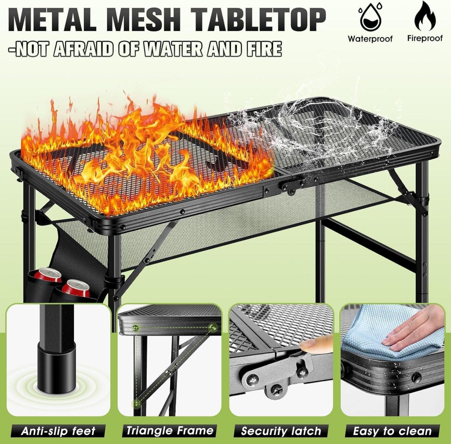 DeeprBling Campingtisch Metall-Klapptisch 60x40 cm Tragbarer Mehrzwecktisch