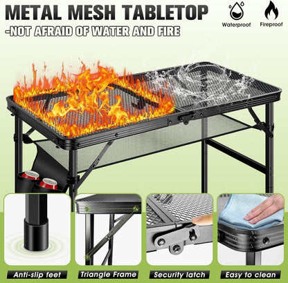DeeprBling Campingtisch Metall-Klapptisch 60x40 cm Tragbarer Mehrzwecktisch