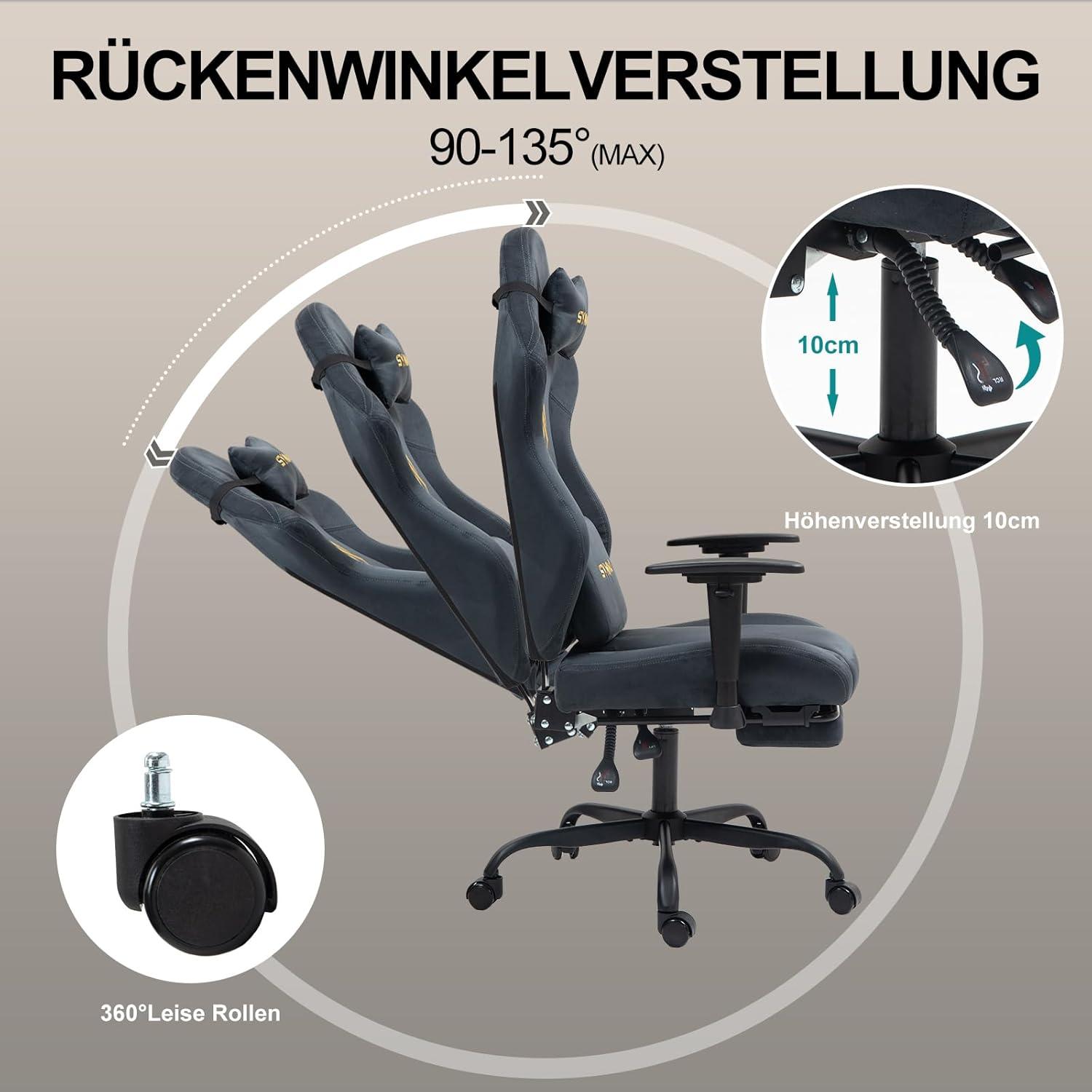 Symino Gaming Stuhl Racing Chair Wildlederimitat PC Bürostuhl - Verstellbar Drehbar Fußstütze