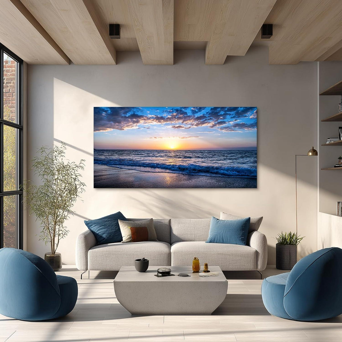 Leinwandbild Sonnenuntergang Strand Meer Landschaft Modern
