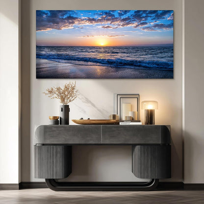 Leinwandbild Sonnenuntergang Strand Meer Landschaft Modern