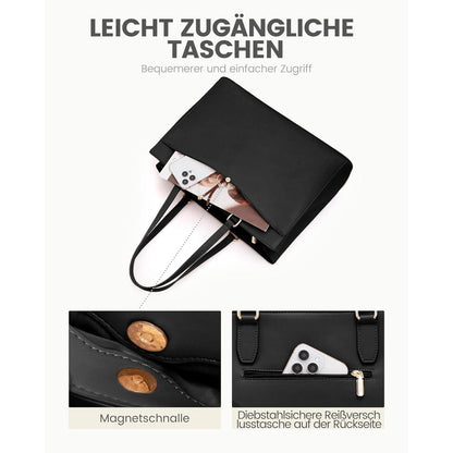 Laptoptasche Damen 15,6 Zoll, Elegant & Stabil, Schwarz
