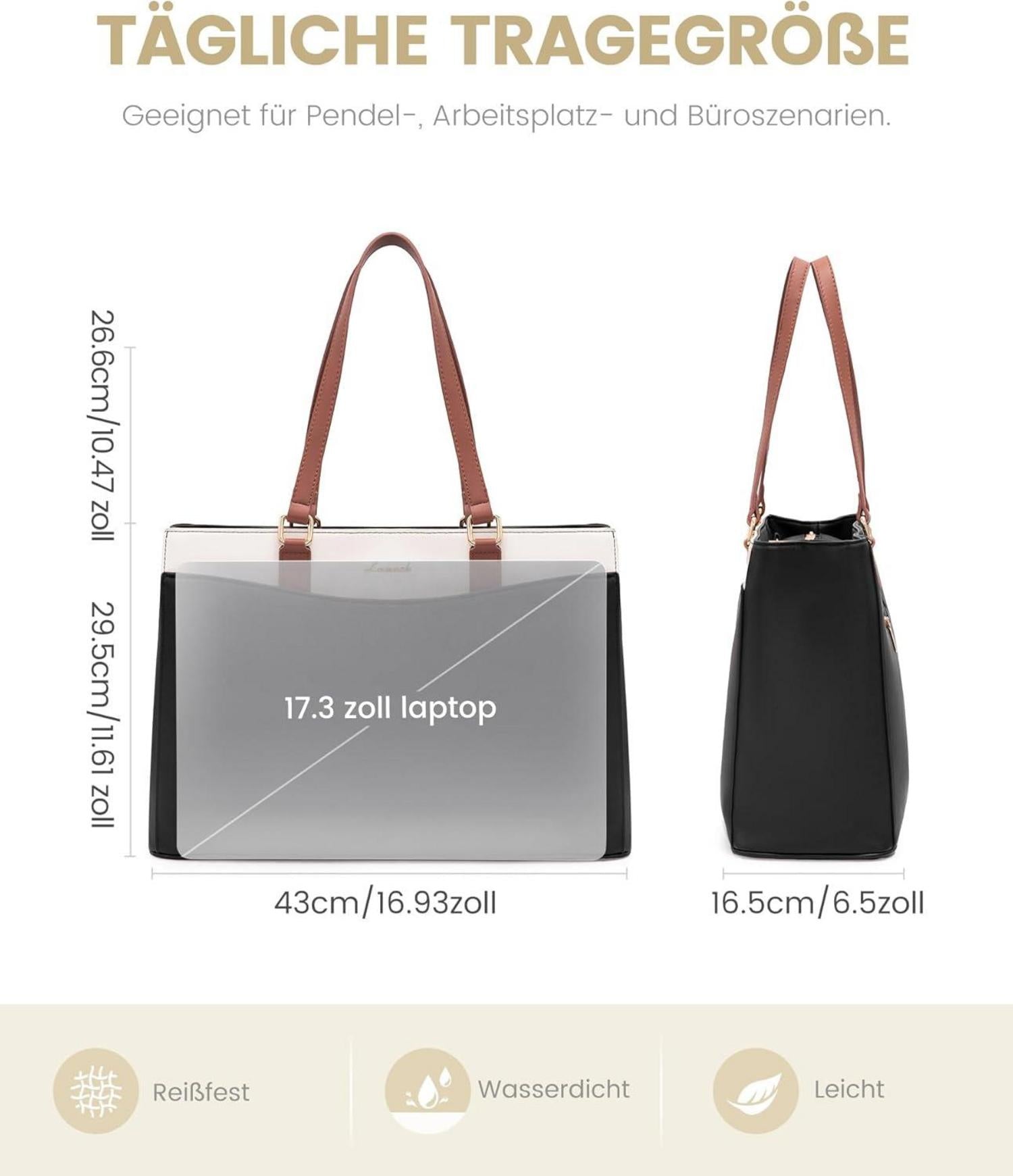 Große Laptoptasche Damen 17 Zoll PU-Leder Aktentasche Business Shopper