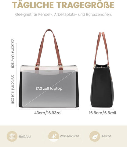 Große Laptoptasche Damen 17 Zoll PU-Leder Aktentasche Business Shopper