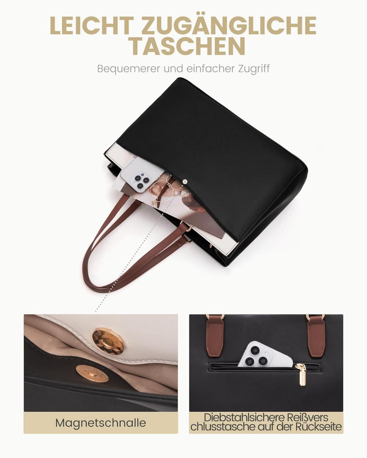 Große Laptoptasche Damen 17 Zoll Elegant Arbeitstasche mit Laptopfach