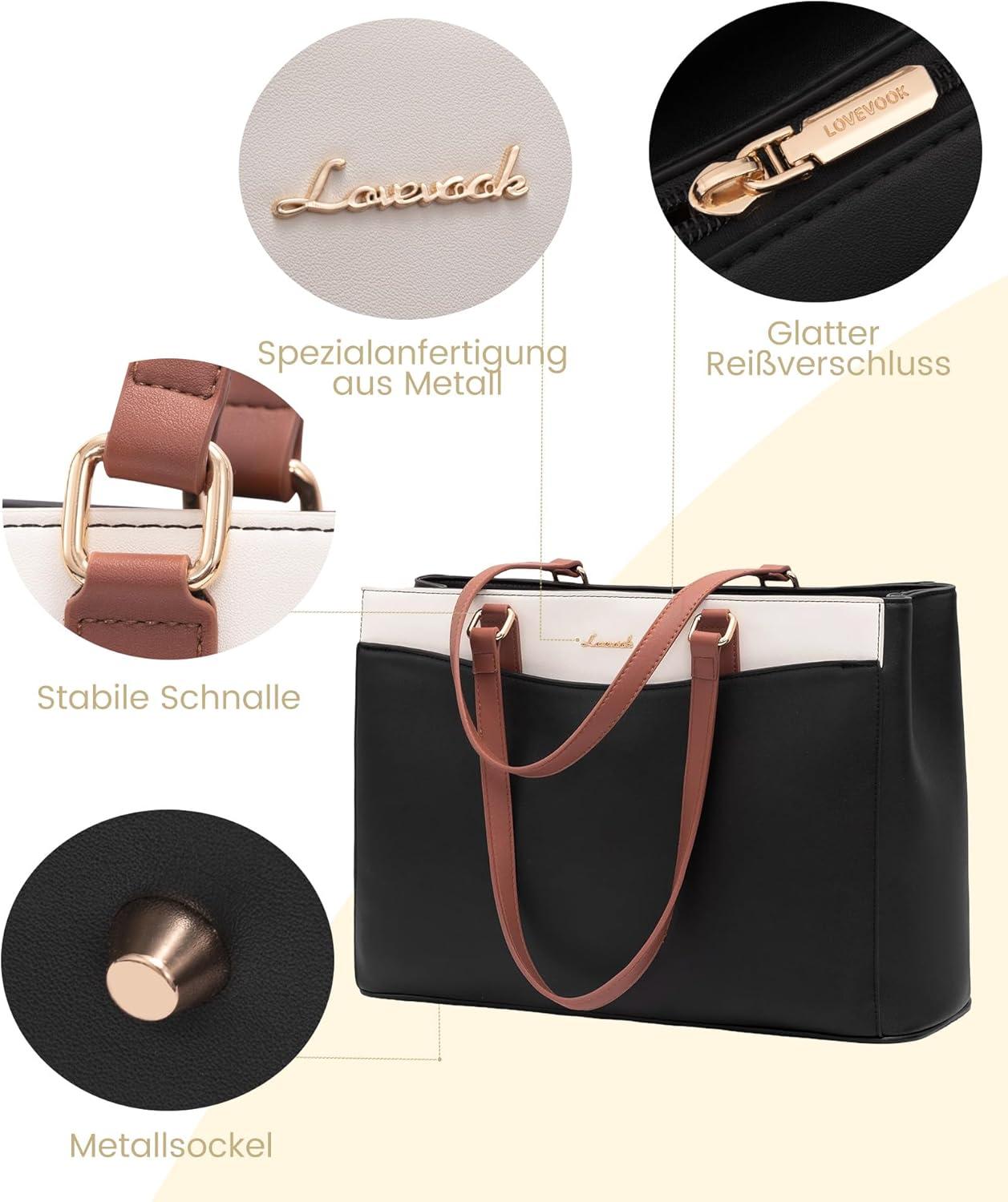 Laptoptasche Damen 15,6 Zoll Handtasche Groß Elegant Business Shopper Tasche