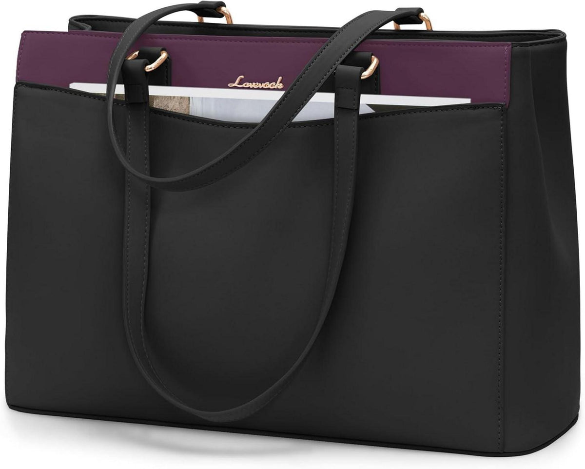 15,6 Zoll Damen Laptoptasche Schwarz, Elegant Business Handtasche