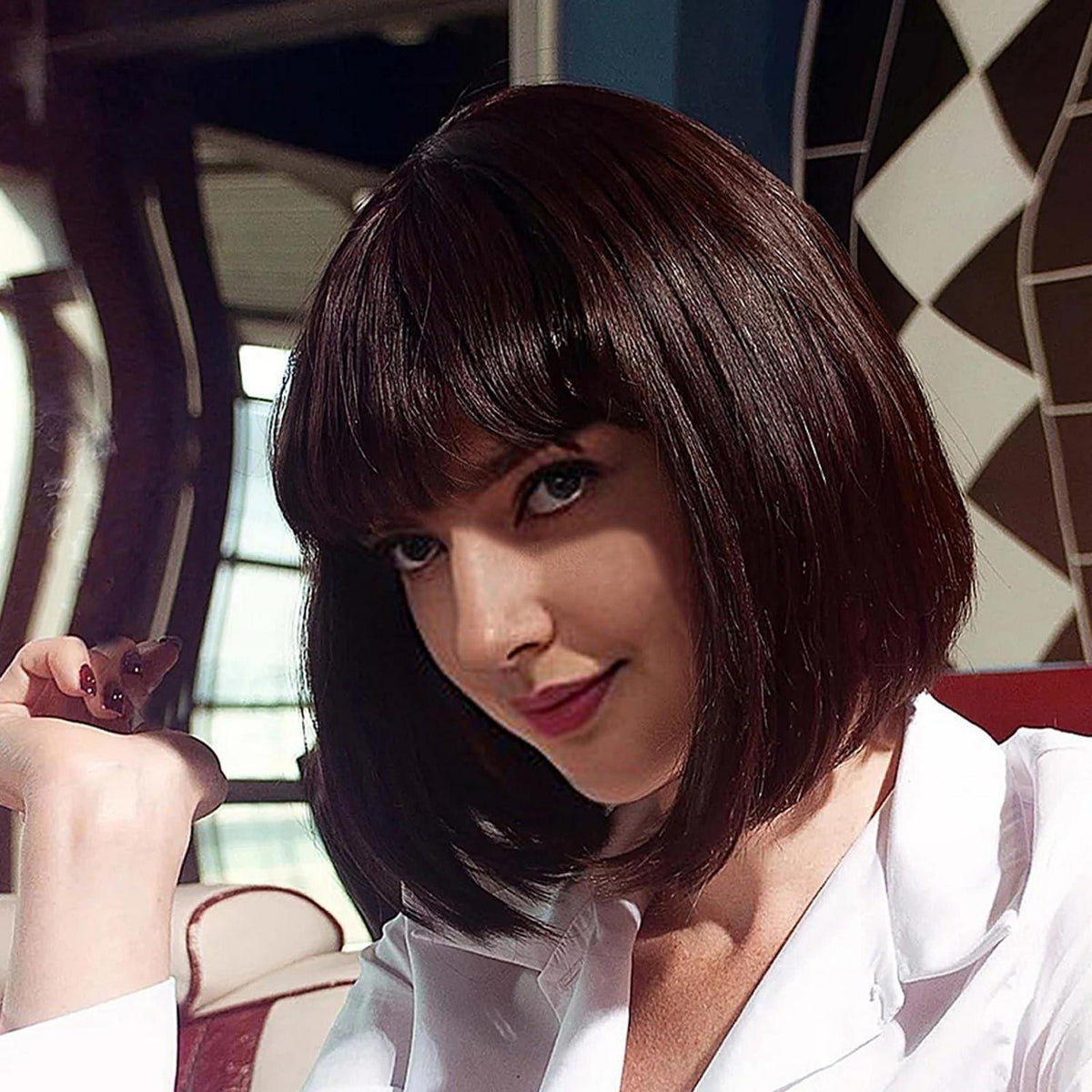 Braun Bob Perücke mit Pony – 28cm Synthetikhaar Perücke