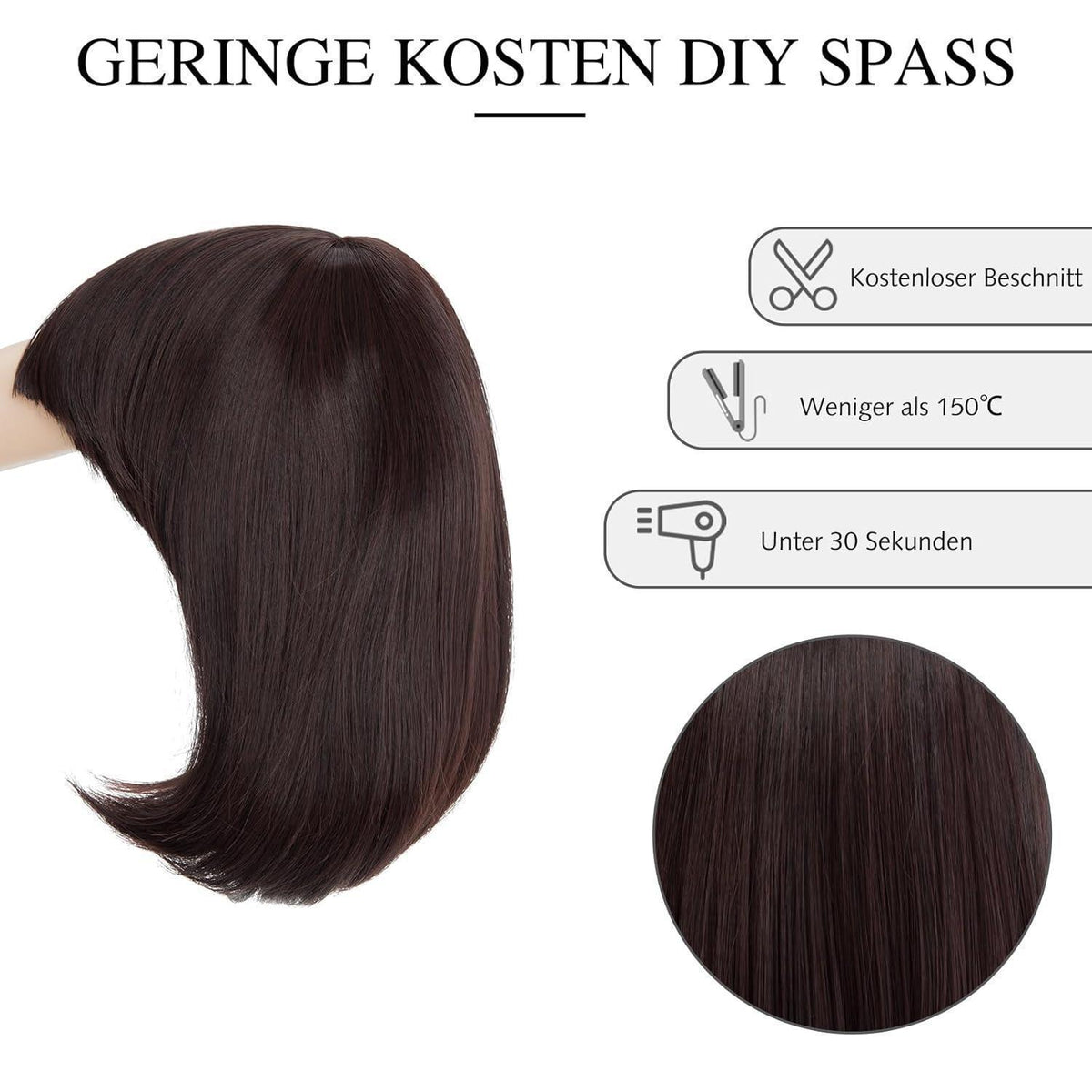 Braun Bob Perücke mit Pony – 28cm Synthetikhaar Perücke
