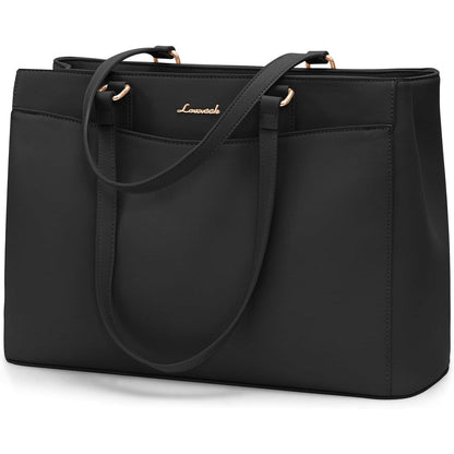 Große Laptoptasche Damen 17 Zoll Schwarz, Elegante Aktentasche für Arbeit & Uni
