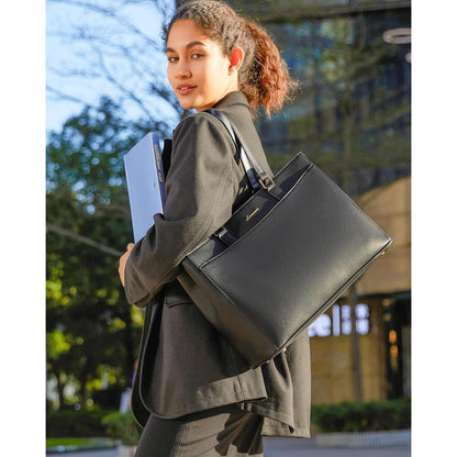 Große Laptoptasche Damen 17 Zoll Schwarz, Elegante Aktentasche für Arbeit & Uni