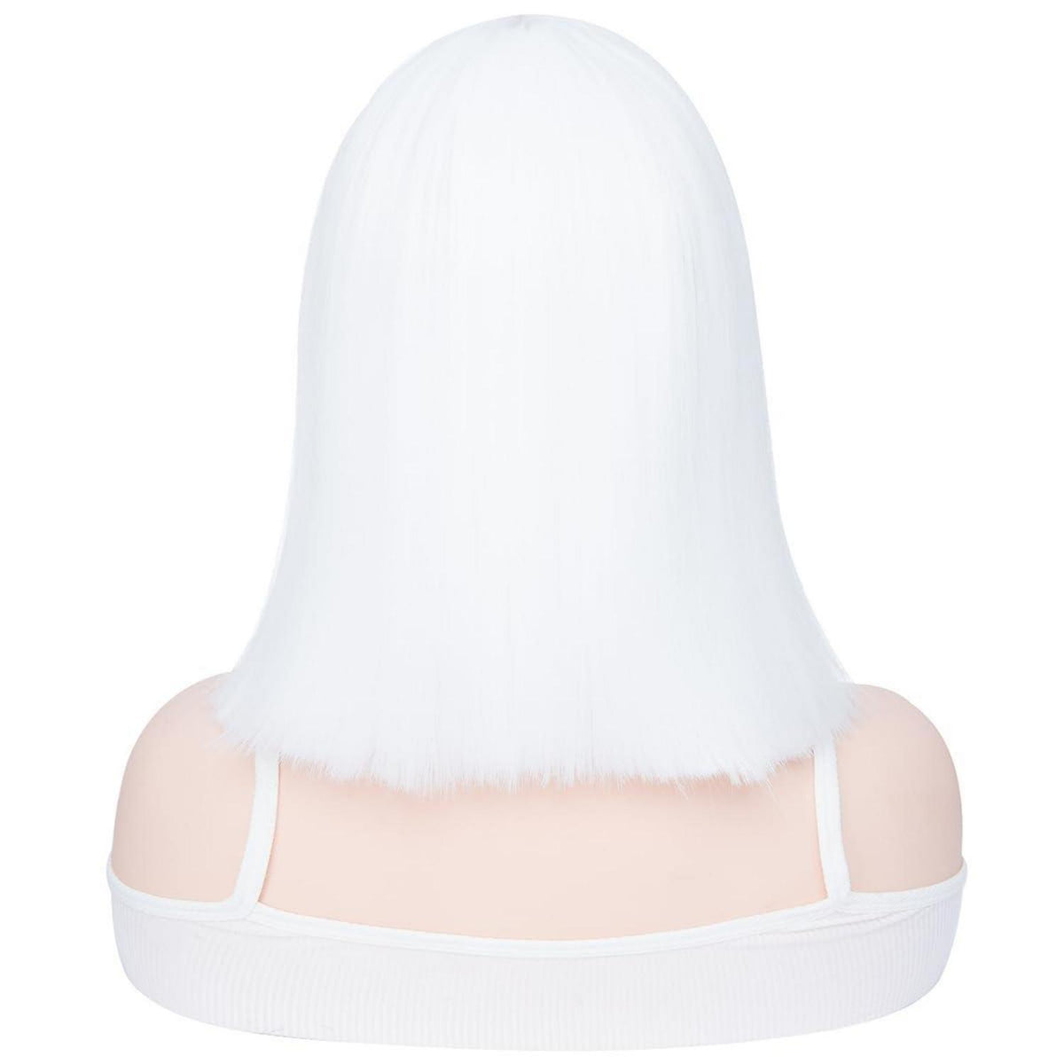 Weißer Bob mit Pony – Synthetische Perücke 30cm für Cosplay & Alltag
