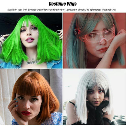 Weißer Bob mit Pony – Synthetische Perücke 30cm für Cosplay & Alltag