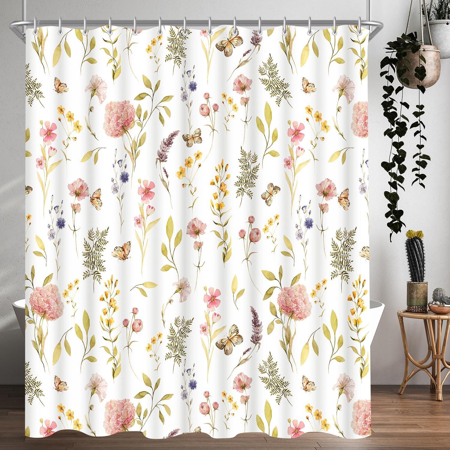 Duschvorhang 200x200cm Rosa Blume Wasserabweisend Waschbar mit 12