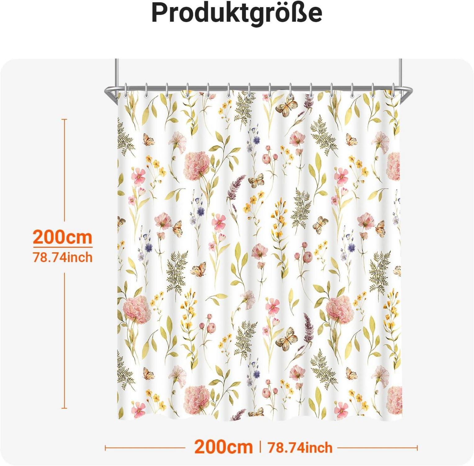 Duschvorhang 200x200cm Rosa Blume Polyester, Beschwerter