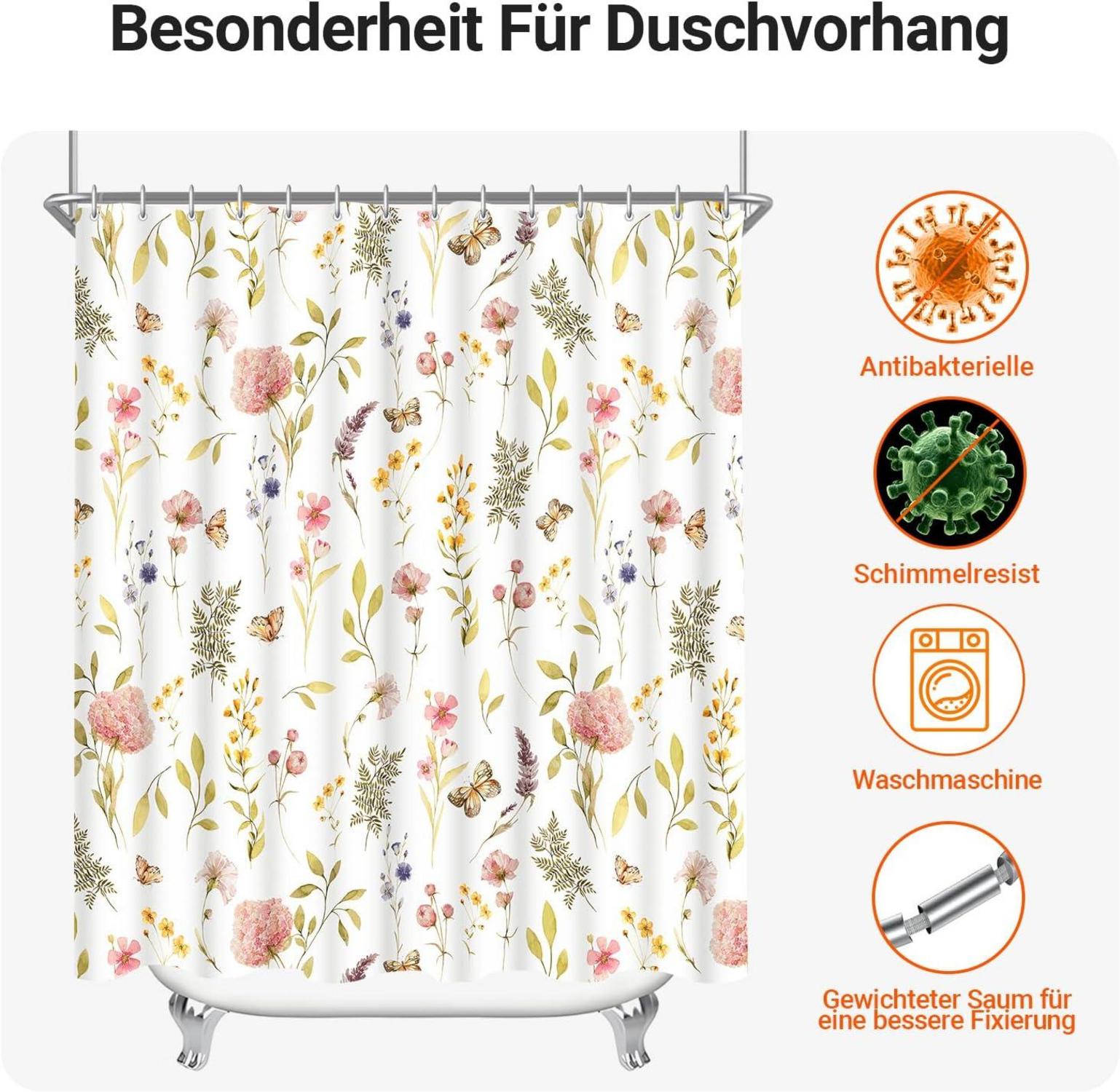 Duschvorhang 200x200cm Antischimmel Rosa Blume Wasserabweisend