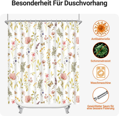 Duschvorhang 200x200cm Antischimmel Rosa Blume Wasserabweisend