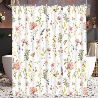 Duschvorhang 200x200cm Rosa Blume Antischimmel Textil Wasserabweisend mit 12 Ringen