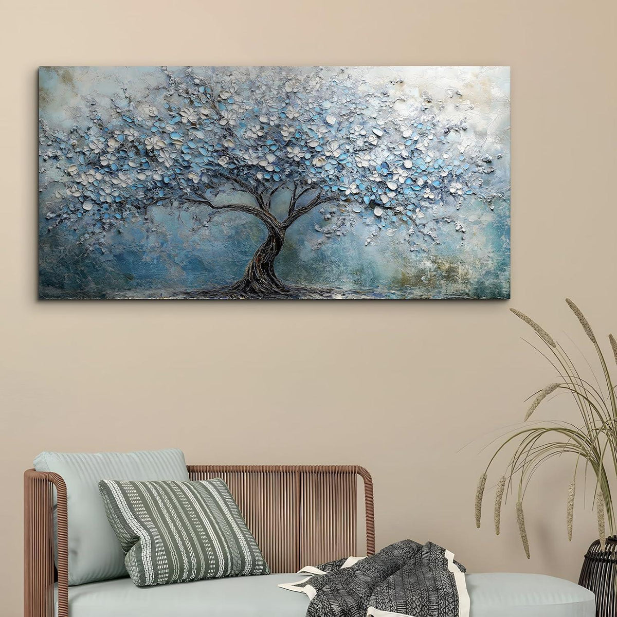 Blühender Baum Wandbild XXL – Baum des Lebens Blau Leinwandbild