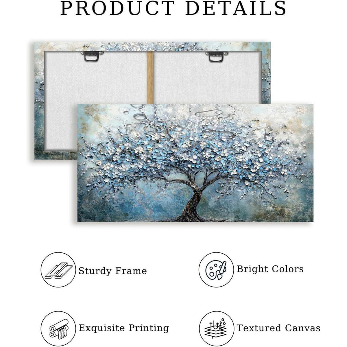 Blühender Baum Wandbild XXL – Blaues Leinwandbild Lebensbaum