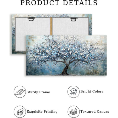 Blühender Baum Wandbild XXL – Blaues Leinwandbild Lebensbaum