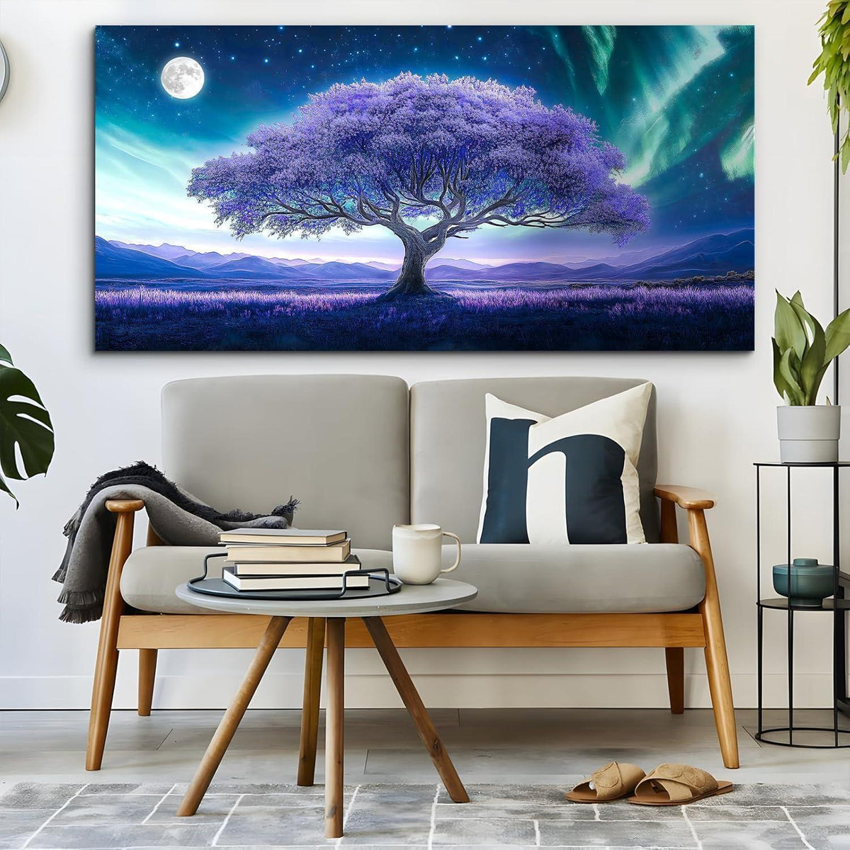 Lila Baum des Lebens Wandbild XXL – Abstraktes Leinwandbild