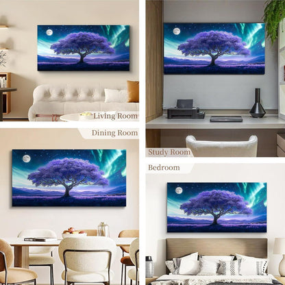 Lila Baum des Lebens Wandbild XXL – Abstraktes Leinwandbild