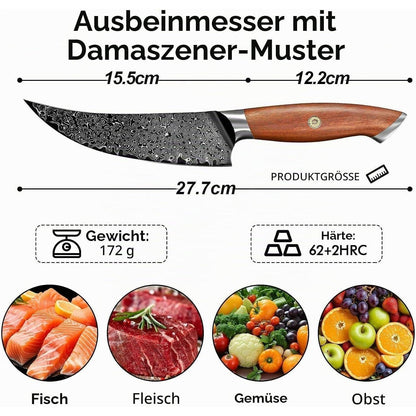 Ausbeinmesser Profi VG10 Damast | Fleischmesser mit Holzgriff