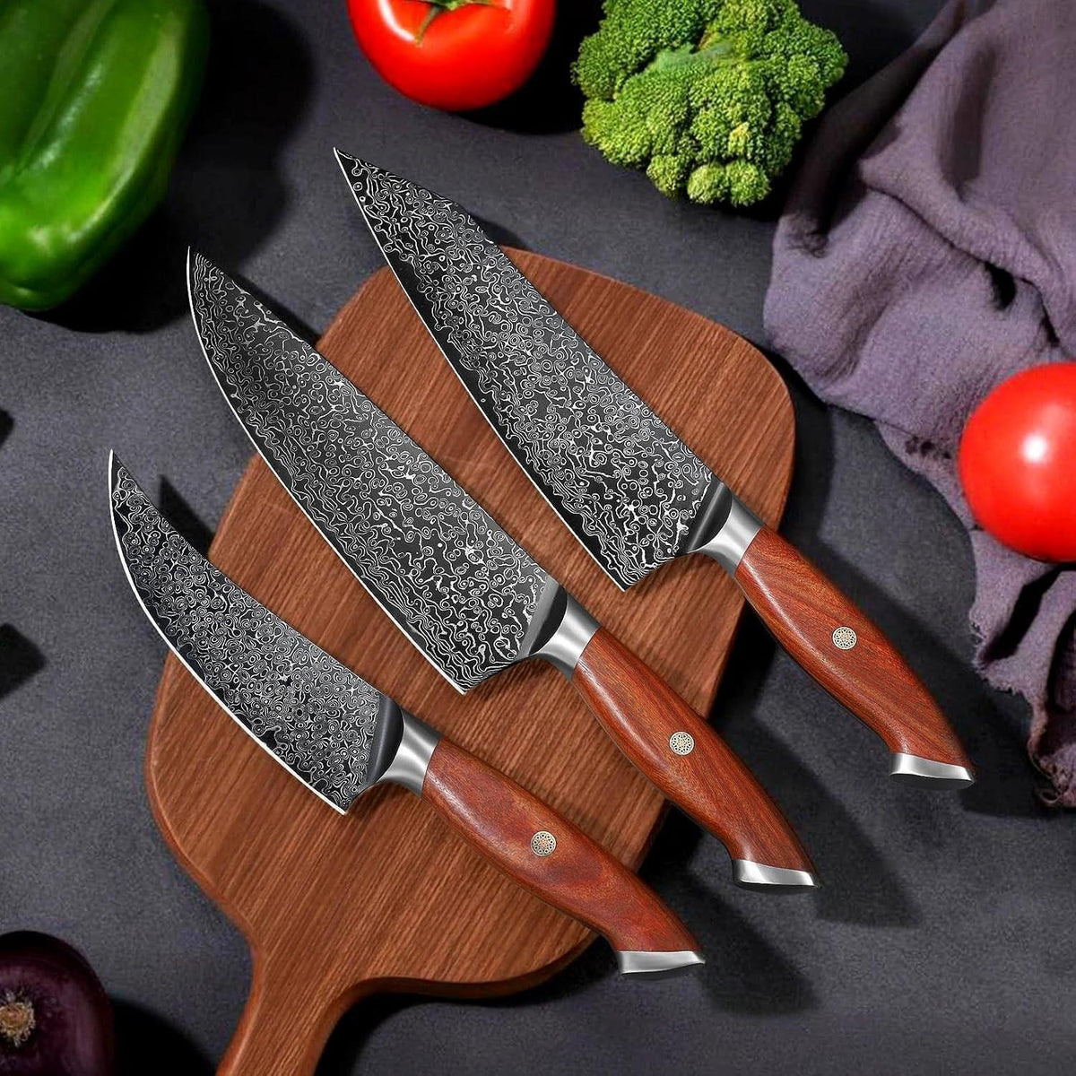 3-teiliges Küchenmesser Set Japanisches Damaststahl Messer