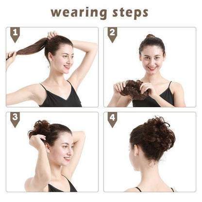 Echtes Haar Dutt Grau Gemischt Messy Bun Haarteil für Frauen