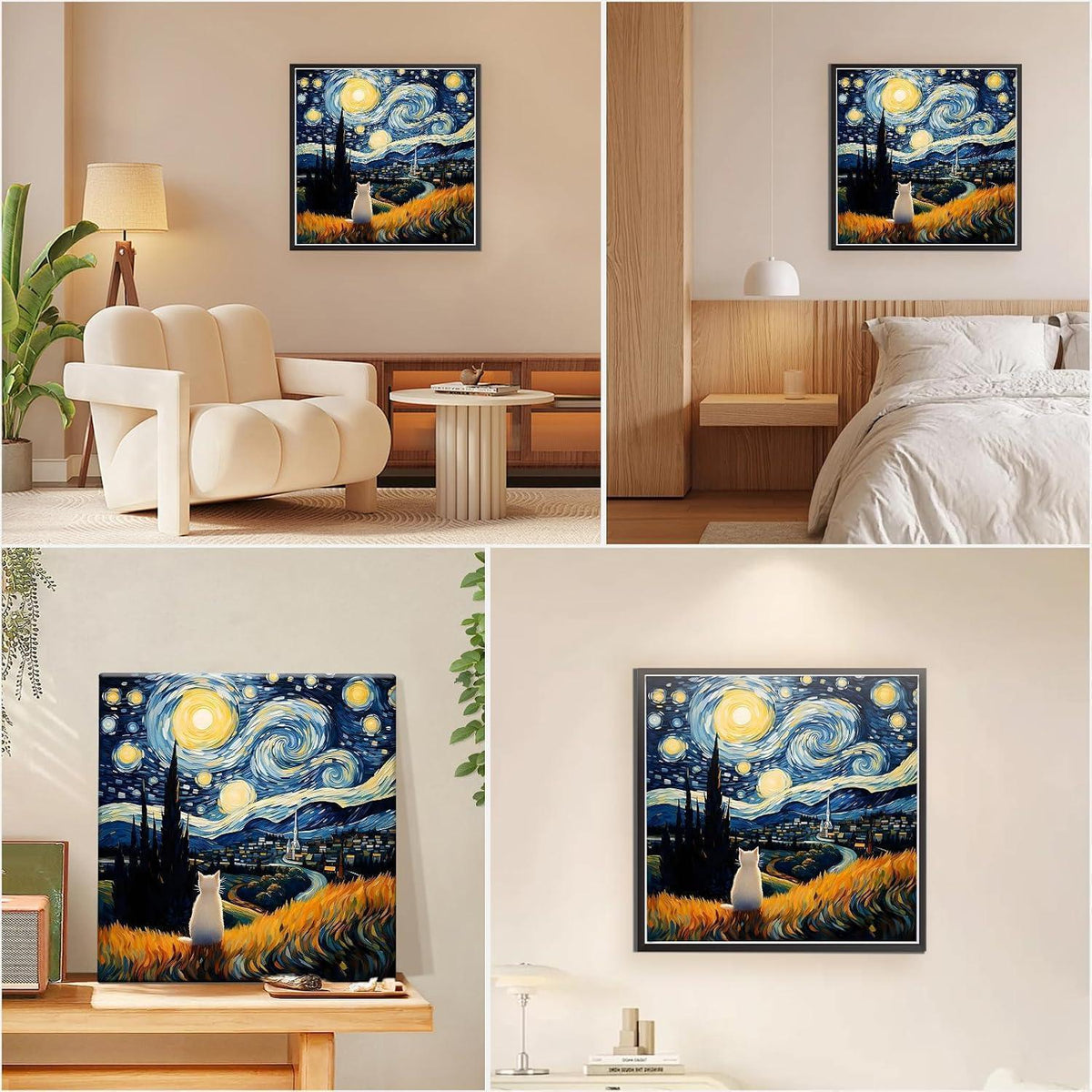 Malen nach Zahlen Van Gogh Sternennacht Katze mit Rahmen