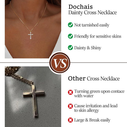 Dochais Kreuz Kette Damen 14K Gold Silber Halskette Anhänger