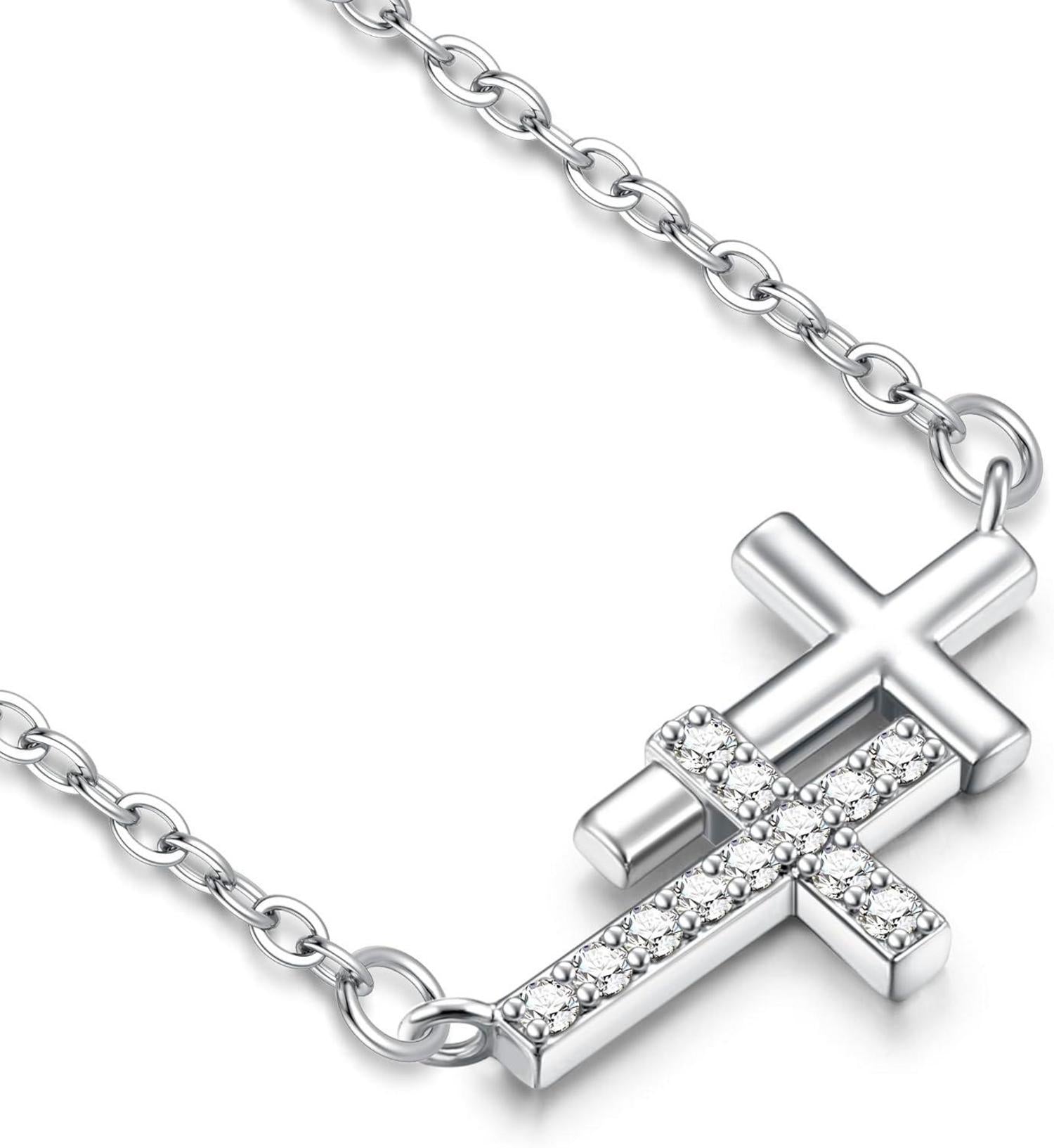 Dochais 14K Gold Vergoldet Kreuz Kette für Damen in Silber