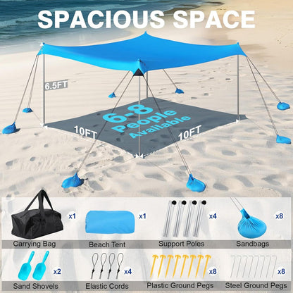Rhino Valley UPF50+ Strandmuschel mit Sandschaufeln und Stangen, tragbares Sonnensegel für Camping und Picknick