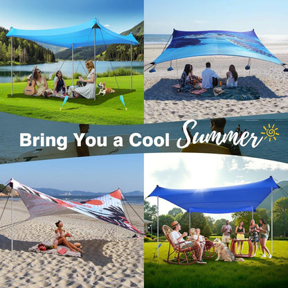 Rhino Valley UPF50+ Strandmuschel mit Sandschaufeln und Stangen, tragbares Sonnensegel für Camping und Picknick