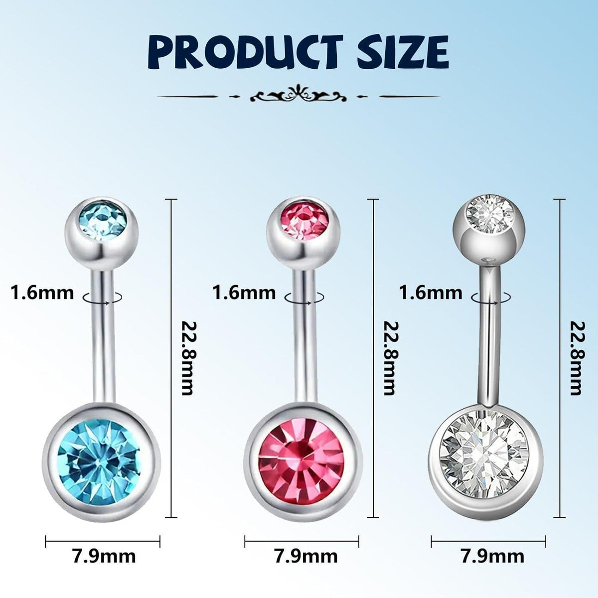Bauchnabelpiercing 14G Edelstahl Hypoallergen 12 Stück Set