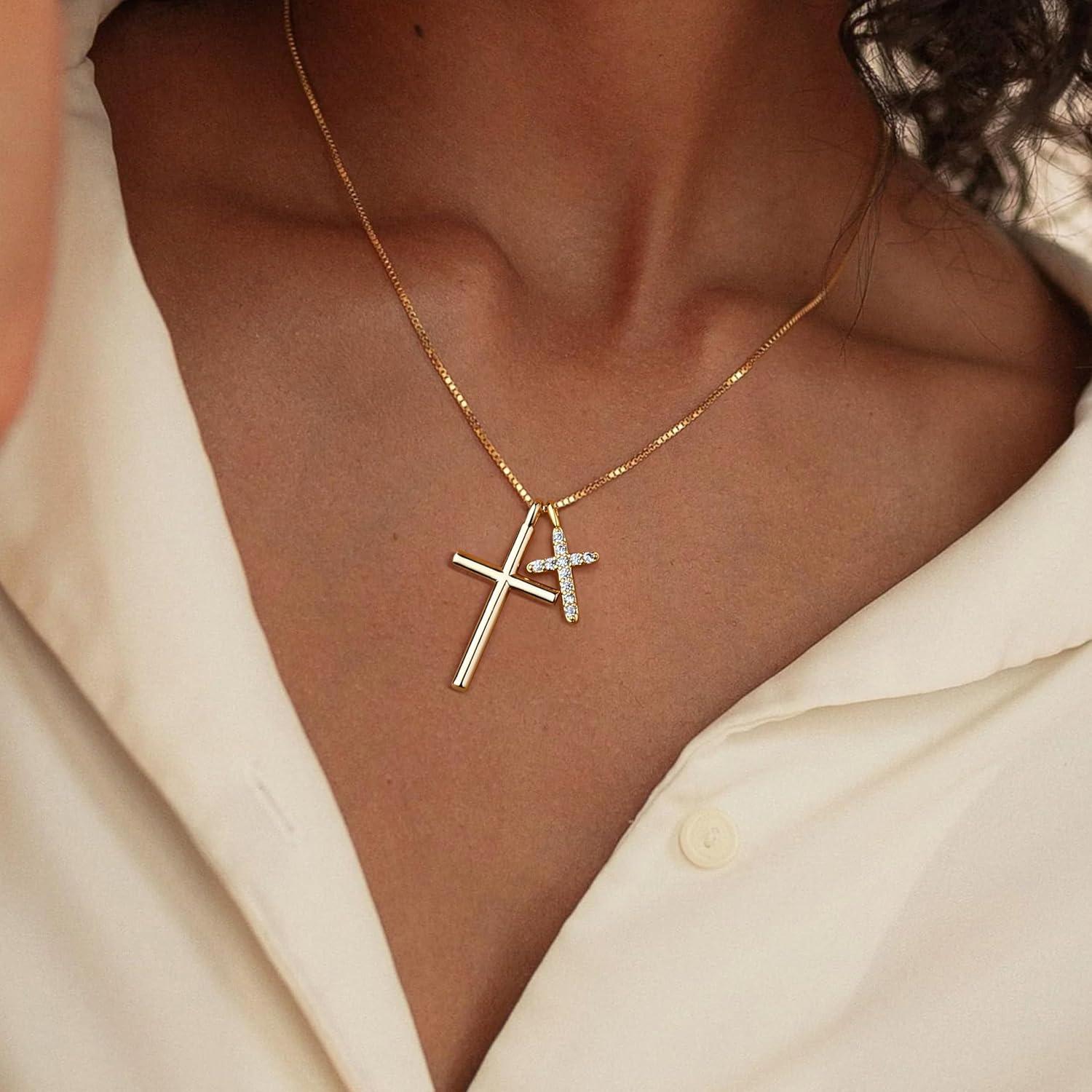 Kreuz Kette Damen 14K Gold Vergoldet Silber Goldkette Geschenke