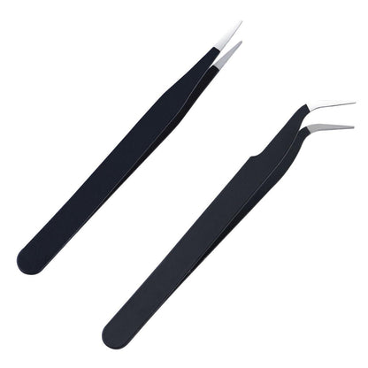 Pinzette Set Augenbrauen Haare entfernen Edelstahl 2er-Set Schwarz