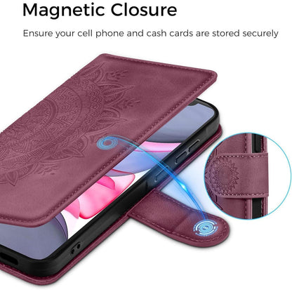 iPhone 11 Hülle Flip Wallet mit Kartenfach & Ständer Weinrot in Lederoptik